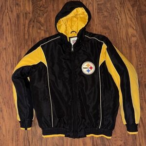 Pittsburgh Steelers NFL Hooded Jacket / Coat Mens Med Puffer Quilt Lined